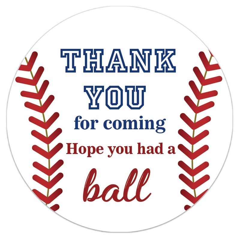 Mr.Mug 50 Baseball Stickers, Birthday Party Favor Thank You Label, Theme Party Supplies, 2 Inch - Image 1